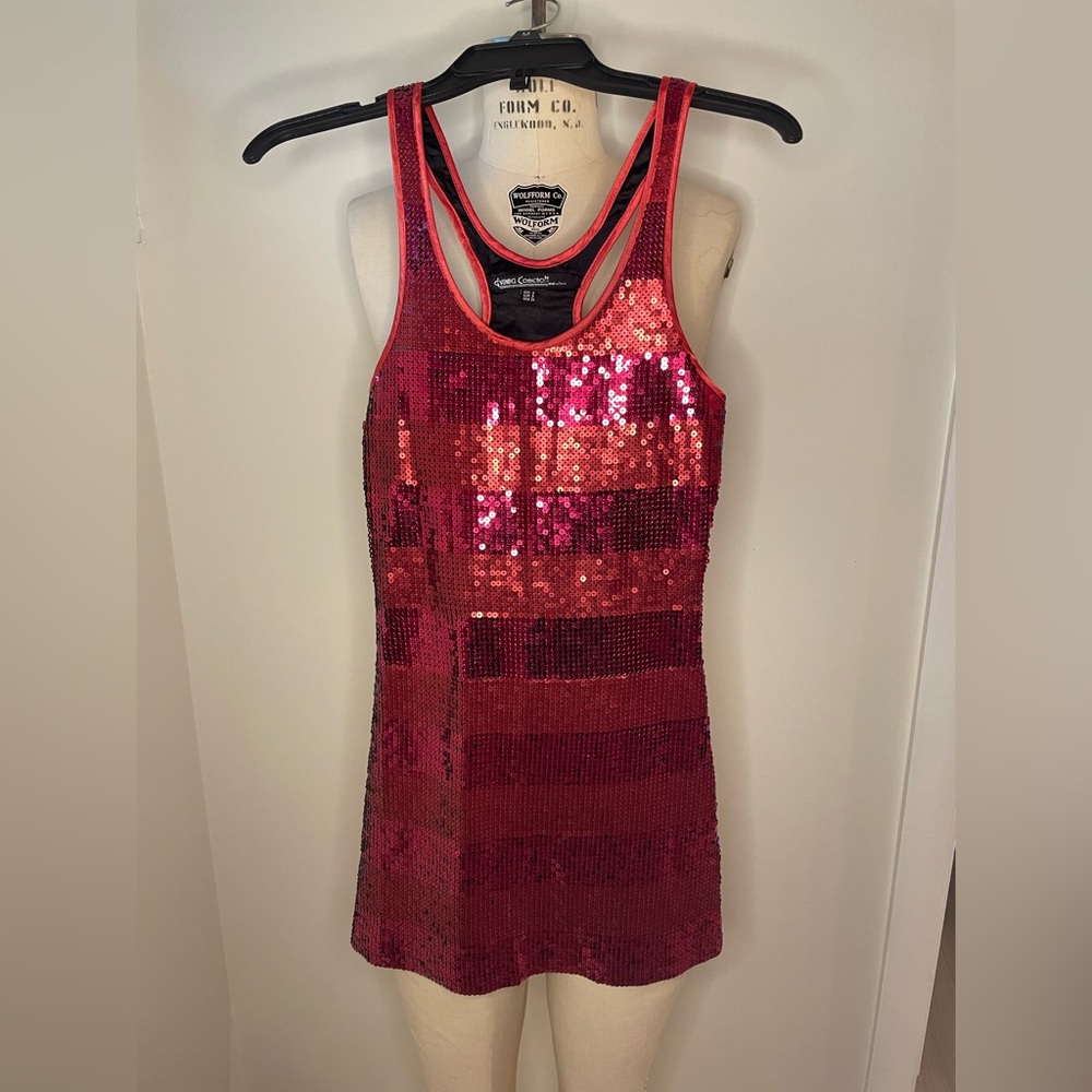 Evening collection sequin stretch racer back tank dress